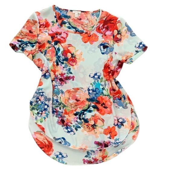 Spense Watercolor Floral Semi-Sheer Short Sleeve Tunic Top M 104F - Picture 2 of 6